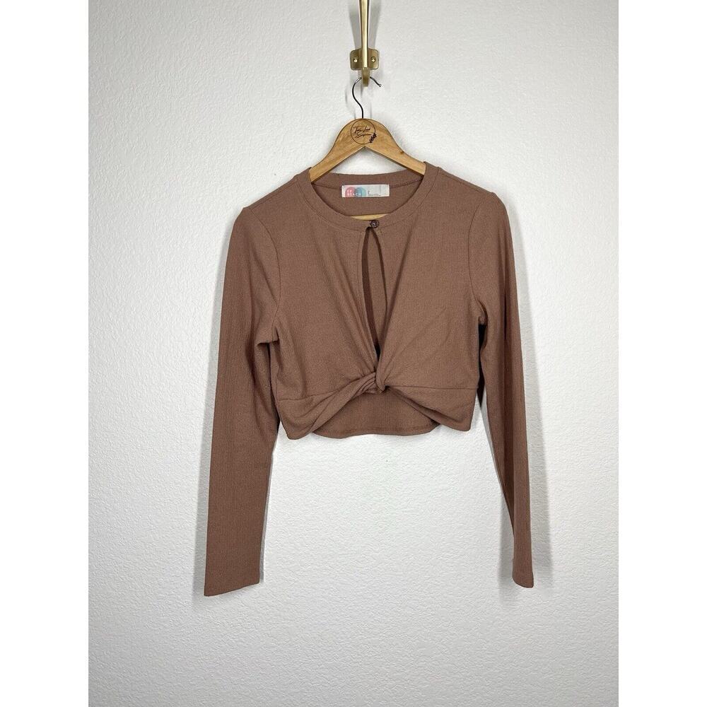Free People Beach Top Large Rose Mauve Crop Cutout Twist Long Sleeve